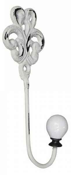 Béžový antik nástenný háčik s ornamentom a porcelánovou knopkou - 6*5*16cm - Chic Antique