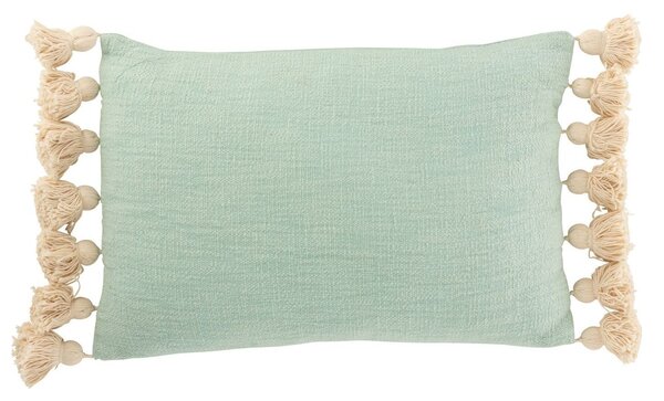 Mintovo-azúrový vankúš so strapcami a výplňou Pompom - 67*32cm - J-Line by Jolipa