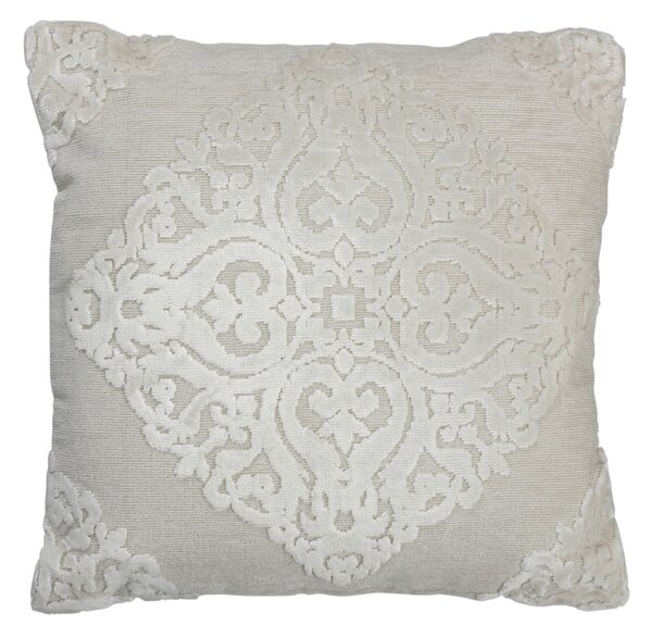 Biely antik zamatový vankúš s ornamentom a výplňou Vende - 44*44cm - J-Line by Jolipa