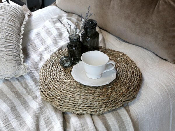 Béžovo - taupe pruhovaný pléd so strapcami Stripes - 130*170 cm - Chic Antique