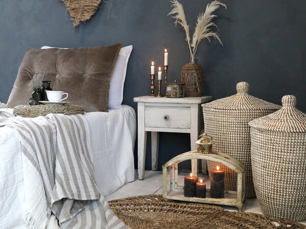 Béžovo - taupe pruhovaný pléd so strapcami Stripes - 130*170 cm - Chic Antique