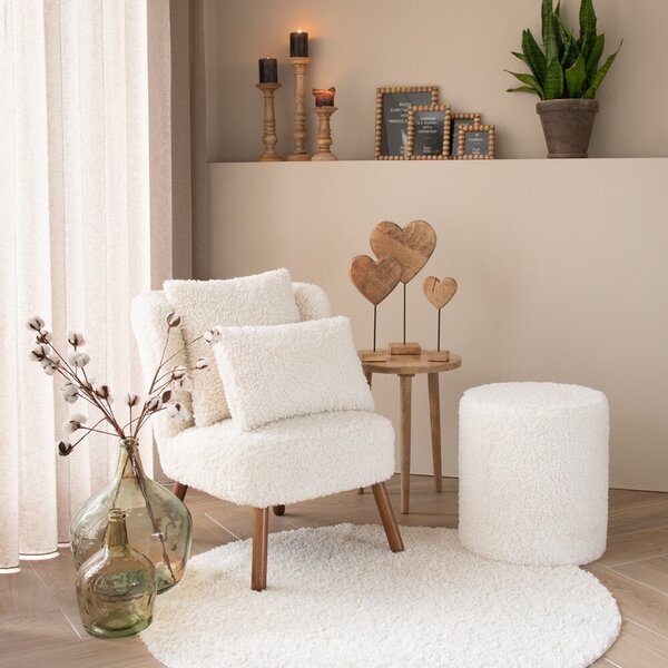 Biely plyšový kučeravý vankúš Curly Teddy White Off - 30*15*50cm - Mars & More
