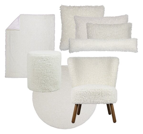 Biely plyšový kučeravý vankúš Curly Teddy White Off - 30*15*50cm - Mars & More