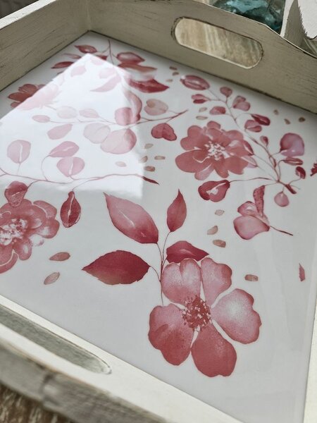 2ks drevený podnos s kvetinovým dekorom Tray Roses - 39*39*5/ 35*35*4 cm - J-Line by Jolipa
