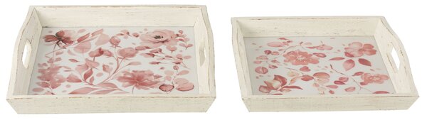 2ks drevený podnos s kvetinovým dekorom Tray Roses - 39*39*5/ 35*35*4 cm - J-Line by Jolipa