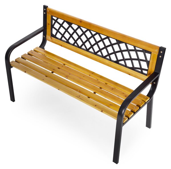 MultiGarden WYI-XG2090 Drevená záhradná lavica s prúžkovaným operadlom 118 x 52 cm