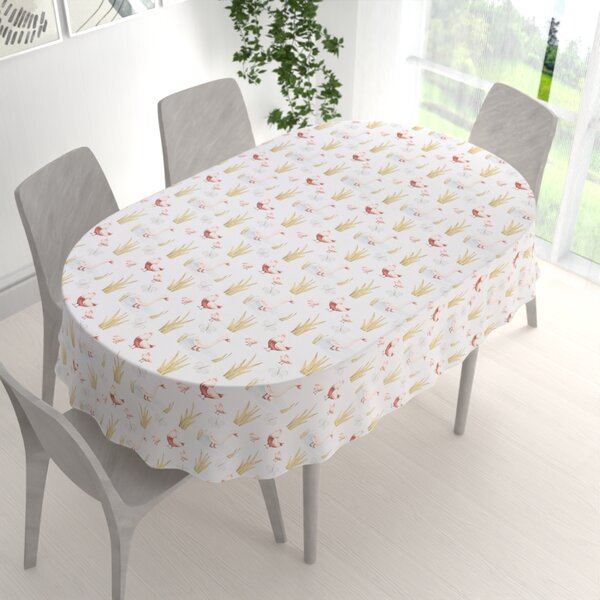 Biante Detský bavlnený oválny obrus Sandra SA-752 Sliepočky a húsky na bielom 50x100 cm