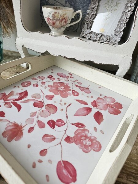 2ks drevený podnos s kvetinovým dekorom Tray Roses - 39*39*5/ 35*35*4 cm - J-Line by Jolipa