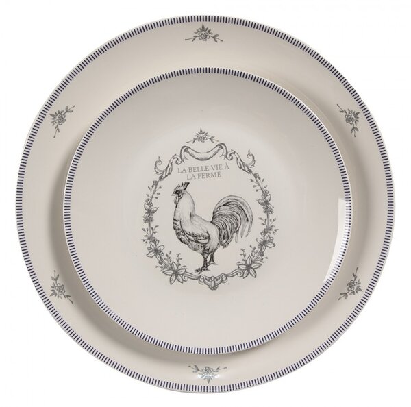 Porcelánový dezertný tanier s kohútom Devine French Roster - Ø 20cm - Clayre & Eef