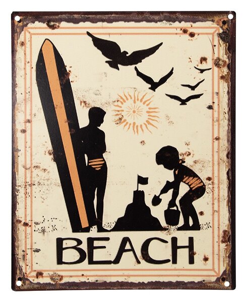 Krémová antik nástenná kovová ceduľa Beach - 20*1*25 cm - Clayre & Eef