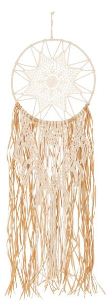 Béžovo-hnedý lapač snov s lykovými prúžkami a Macramé - Ø 32*95 cm - J-Line by Jolipa
