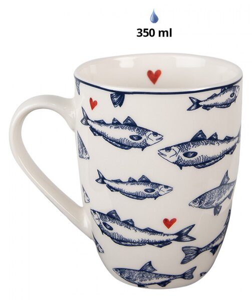 Porcelánový hrnček s rybkami Sun Sea And Fish - 12 * 8 * 10cm / 350ml - Clayre & Eef