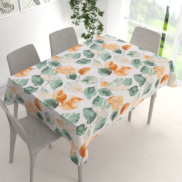 Biante Bavlnený obdĺžnikový obrus Sandra SA-748 Hnedo-zelené akvarelové listy na bielom 50x100 cm