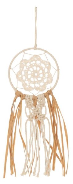 Béžovo-hnedý lapač snov s lykovými prúžkami a Macramé - Ø 9*30 cm - J-Line by Jolipa