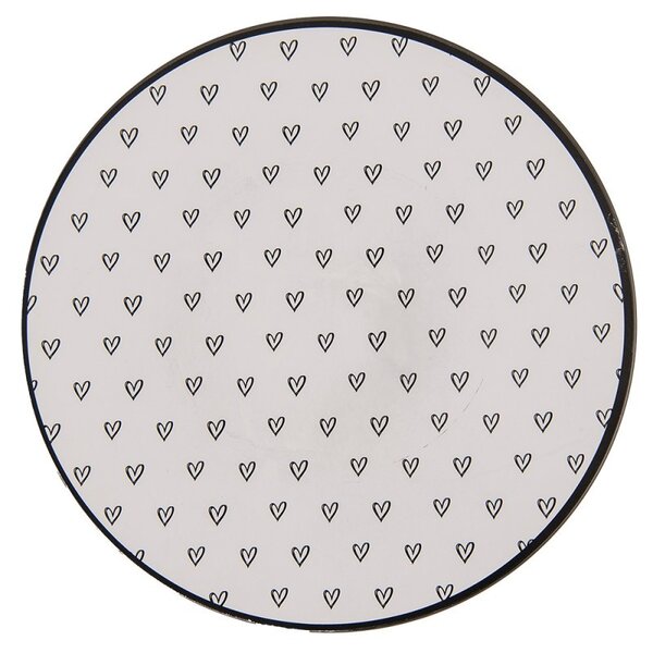 Bielo-čierny servírovací tanier so srdiečkami - Ø 33*1 cm - Clayre & Eef