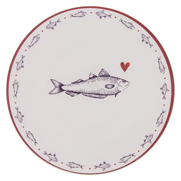 Bielo-modrý servírovací tanier s rybkou Sun Sea And Fish - Ø 33*1 cm - Clayre & Eef