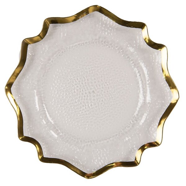 Transparentný servírovací tanier s vlnitým zlatým okrajom - Ø 33*1 cm - Clayre & Eef