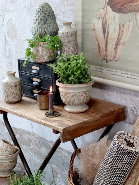 Zelená keramická dekoračná váza s kvietkami Florals Evry - Ø 11*17cm - Chic Antique