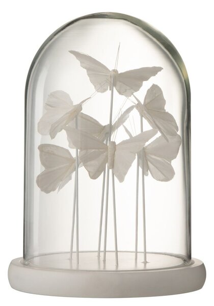 Dekoratívny podnos s bielymi motýlikmi a skleneným poklopom Butterflies - Ø 18*26cm - J-Line by Jolipa