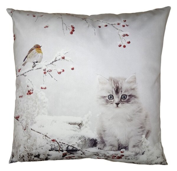 Zimná zamatová obliečka na vankúš s mačičkou Cat - 45*45 cm - Clayre & Eef