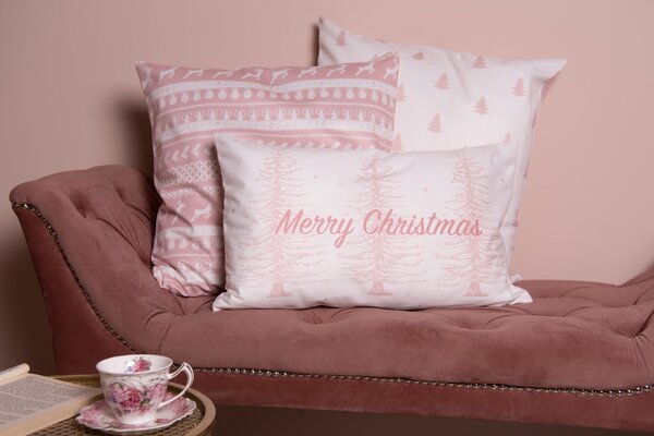 Zimná ružová obliečka na vankúš Merry Christmas - 30*50 cm - Clayre & Eef