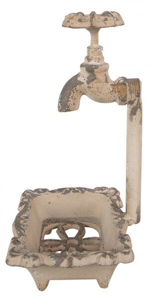Béžová antik kovová mydlenka s kohútikom - 14*12*23 cm - Clayre & Eef