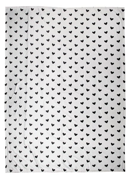Bielo-čierny plyšový pléd so srdiečkami Love Birds - 130*170 cm - Clayre & Eef