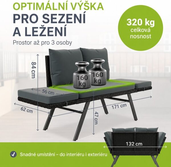 Polyratanová multifunkčná lavica 132 x 62 x 84cm čierna/sivá