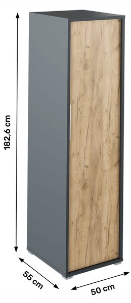 KONDELA Vešiaková skriňa, grafit/dub artisan, RIOMA NEW TYP 20