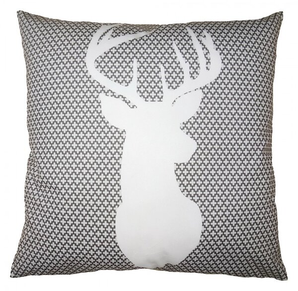 Bielo-sivá obliečka na vankúš s jeleňom White&Grey Deer - 45*45 cm - Clayre & Eef