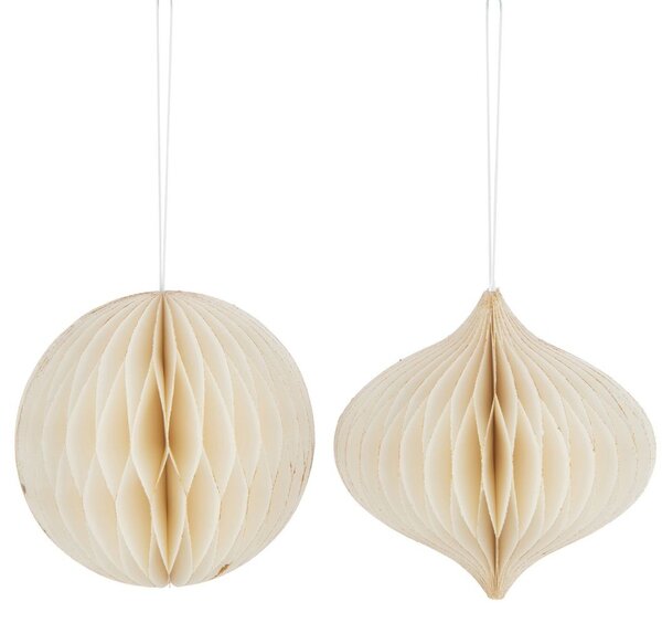 2 ks papierová krémová skladacia vianočná ozdoba - Ø 12,5 *25 cm - J-Line by Jolipa