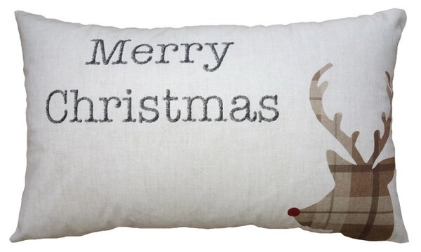 Béžová obliečka na vankúš s jeleňom Merry Christmas - 30*50 cm - Clayre & Eef