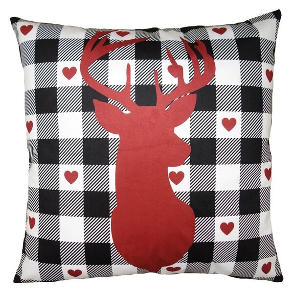 Bielo-červená obliečka na vankúš s jeleňom White&Red Deer - 45*45 cm - Clayre & Eef