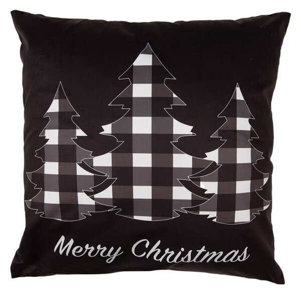 Čierna obliečka na vankúš so stromčekmi Black&White X-Mas - 45*45 cm - Clayre & Eef