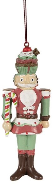 Zeleno-červená vianočná závesná dekorácia Luskáčik - 5*3*12 cm - Clayre & Eef