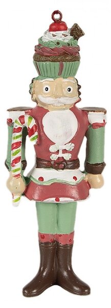 Zeleno-červená vianočná závesná dekorácia Luskáčik - 5*3*12 cm - Clayre & Eef