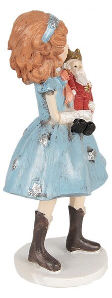 Dekorácia socha dievčatko v modrých šatách držiaca Luskáčka - 7*6*12 cm - Clayre & Eef