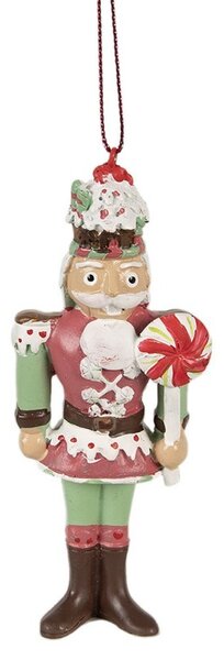 Zeleno-červená vianočná závesná dekorácia Luskáčik - 5*3*12 cm - Clayre & Eef