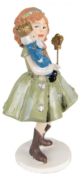 Dekorácia socha dievčatko v modrých šatách držiaca Luskáčka - 7*6*12 cm - Clayre & Eef