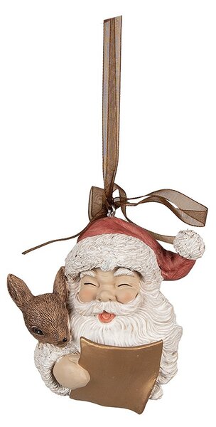 Závesná vianočná dekorácia Santa so srnčekom - 9*5*9 cm - Clayre & Eef