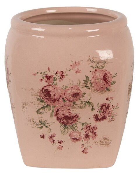 Béžový keramický obal na kvetináč s ružami Rósa S - 12*12*14 cm - Clayre & Eef
