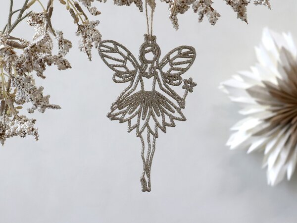 Champagne vianočné dekorácie anjel Angel glitter - 9*14 cm - Chic Antique