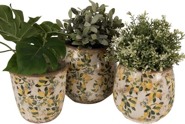 Béžový keramický obal na kvetináč s citrónmi Lemons L - Ø 18*17 cm - Clayre & Eef