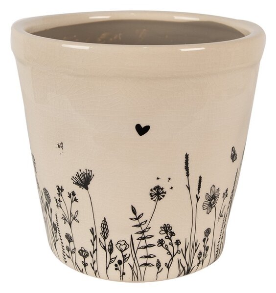 Béžový keramický obal na kvetináč s lúčnymi kvetmi Flora And Fauna M - Ø 15*14cm - Clayre & Eef