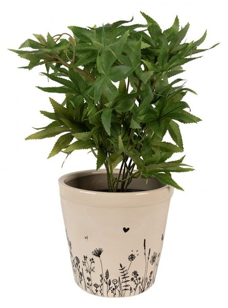 Béžový keramický obal na kvetináč s lúčnymi kvetmi Flora And Fauna M - Ø 15*14cm - Clayre & Eef