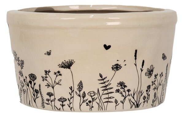 Béžový keramický obal na kvetináč s lúčnymi kvetmi Flora And Fauna M - Ø 16*9 cm - Clayre & Eef