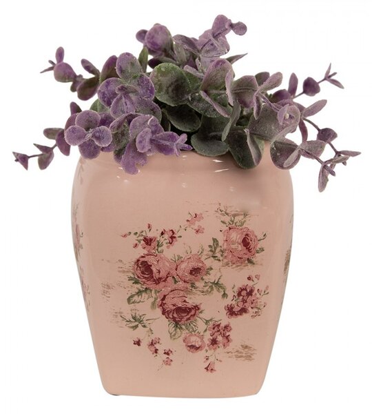 Béžový keramický obal na kvetináč s ružami Rósa S - 12*12*14 cm - Clayre & Eef