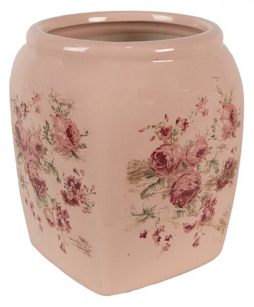 Béžový keramický obal na kvetináč s ružami Rósa S - 12*12*14 cm - Clayre & Eef