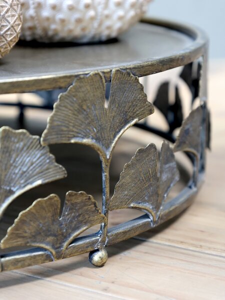 Mosadzný antik dekoračný kovový podnos Ginkgo - Ø 33*8cm - Chic Antique