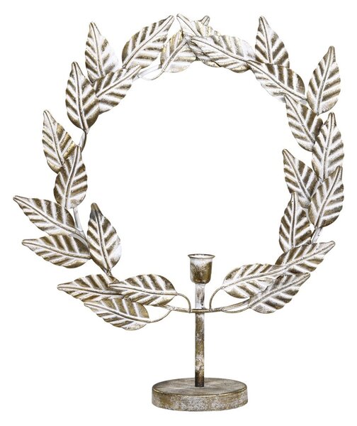 Bronzový antik kovový svietnik zdobený vencom Leave - 40*11*44 cm - Chic Antique